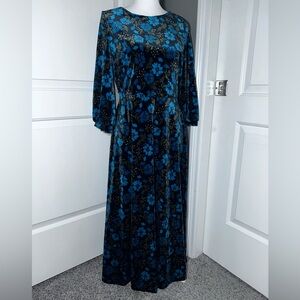 Seasalt Cornwall Oak Cottage Velvet Midi Dress Ornate Floral Onyx